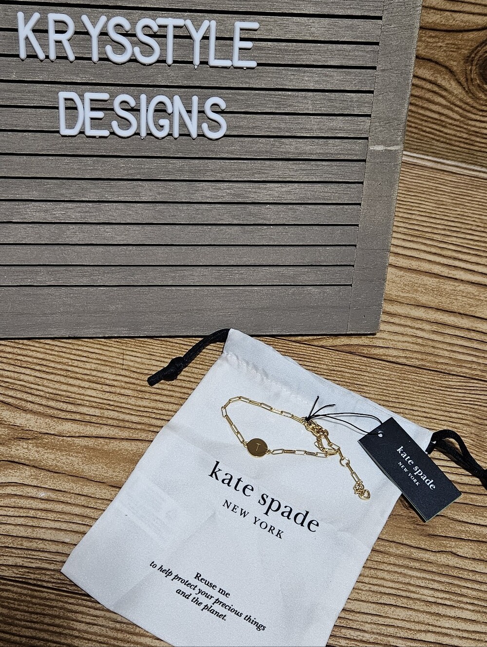Kate Spade Gold Initial T Disc Bracelet AND Dust Bag